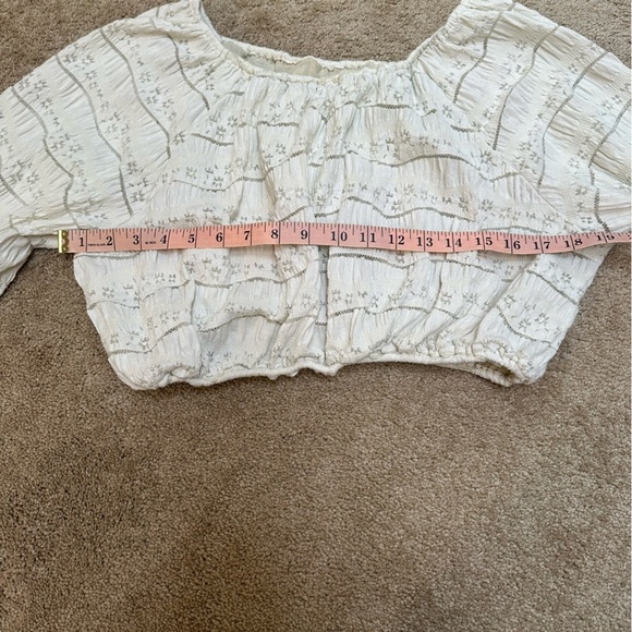 Cottagecore Lace Crochet Balloon Long Sleeve White Ivory Blouse Top Large - Picture 3 of 6